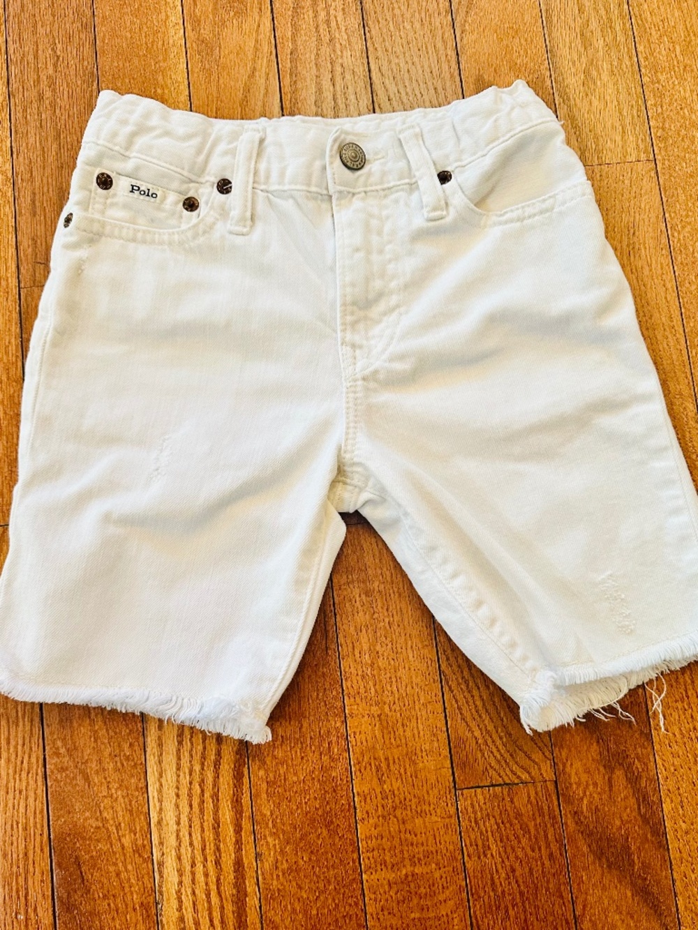 Polo Ralph Lauren Boys White Denim Shorts Distressed Frayed Hem Size 8